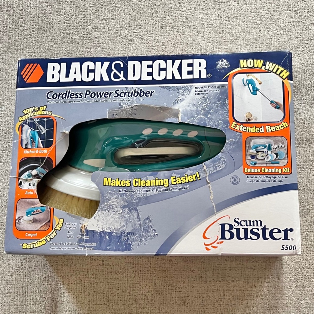 Black & Decker Scum Buster S500 Cordless Power Scrubber Deluxe Kit 11 Accs NIB
